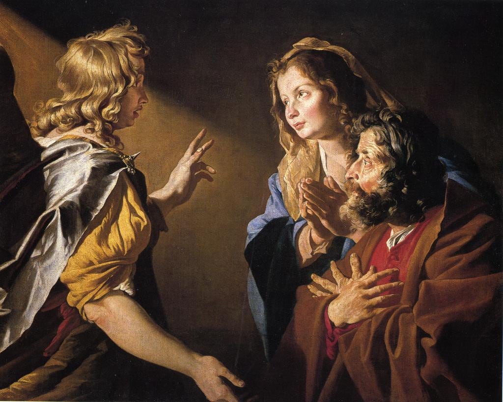 Matthias Stomer, Annuncio della nascita di Sansone a Manoach e alla moglie, 1630-'32, olio su tela, 99x124,8cm., Fondazione di Studi di Storia dell’Arte Roberto Longhi, Firenze