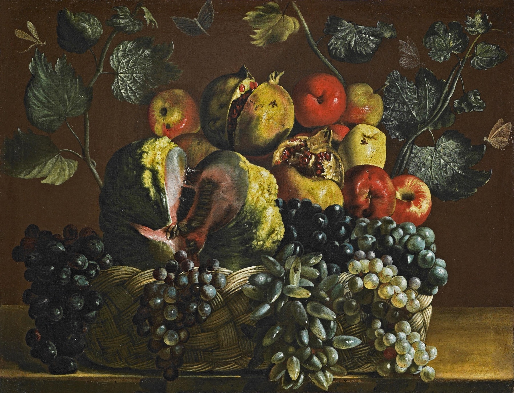 Pittore caravaggesco, Canestra di frutta, olio su tela, Galerie Canesso, Parigi