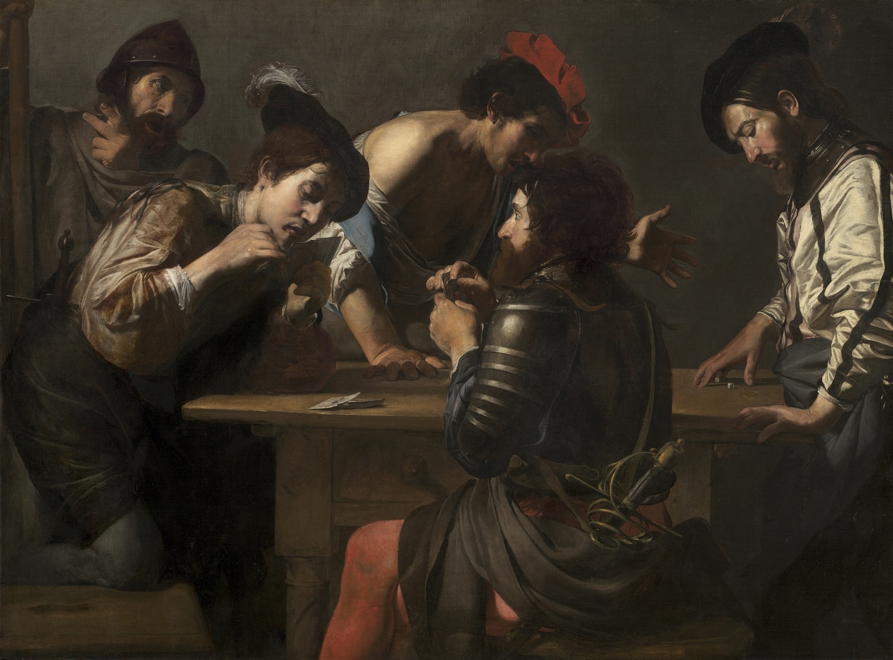 Valentin de Boulogne, Giocatori di carte, 1618-'20, olio su tela, 121x152,cm., National Gallery of Art, Washington