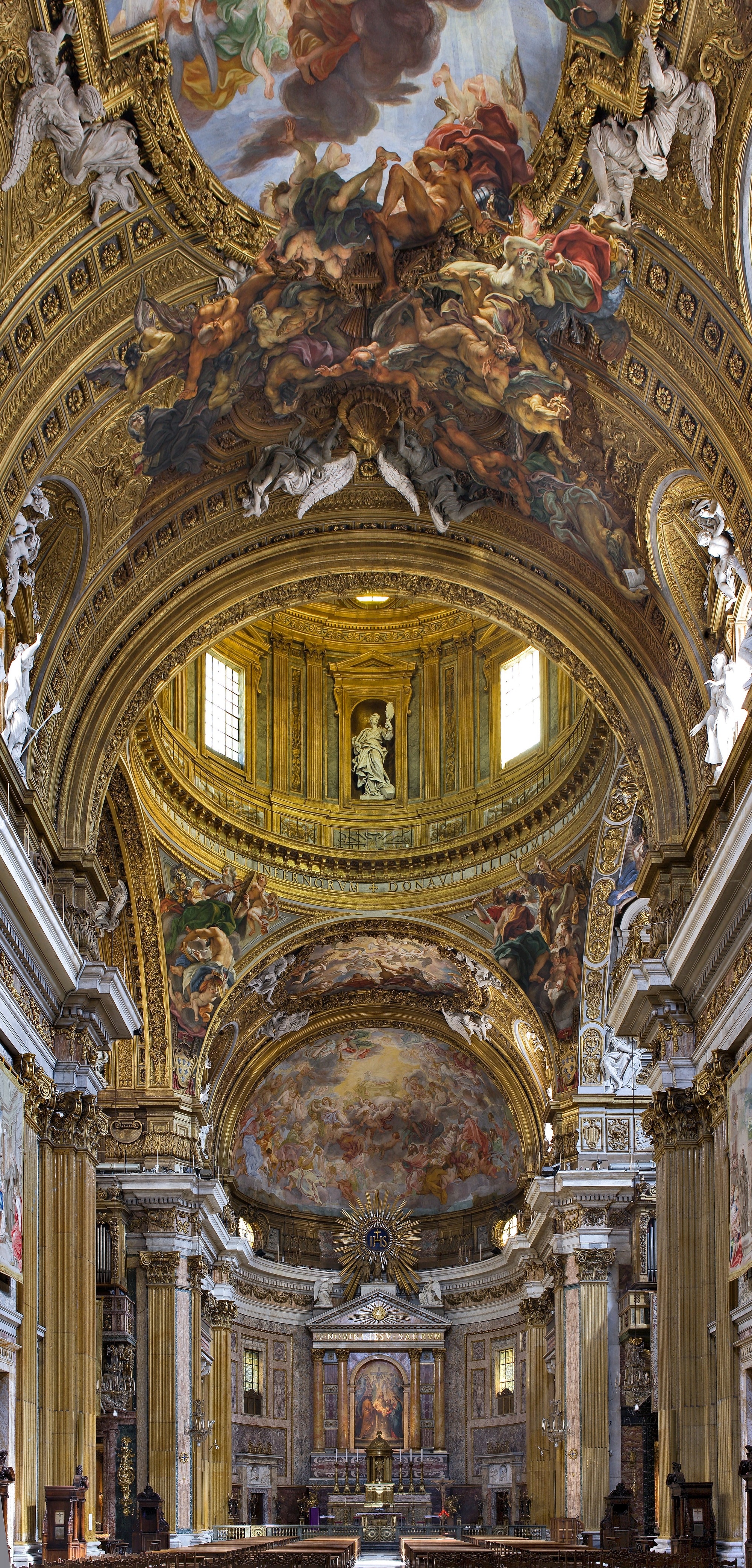 Giovan Battista Gaulli, Navata con Altare e dettaglio della Volta, Chiesa del Gesù, 1674-'79, Roma