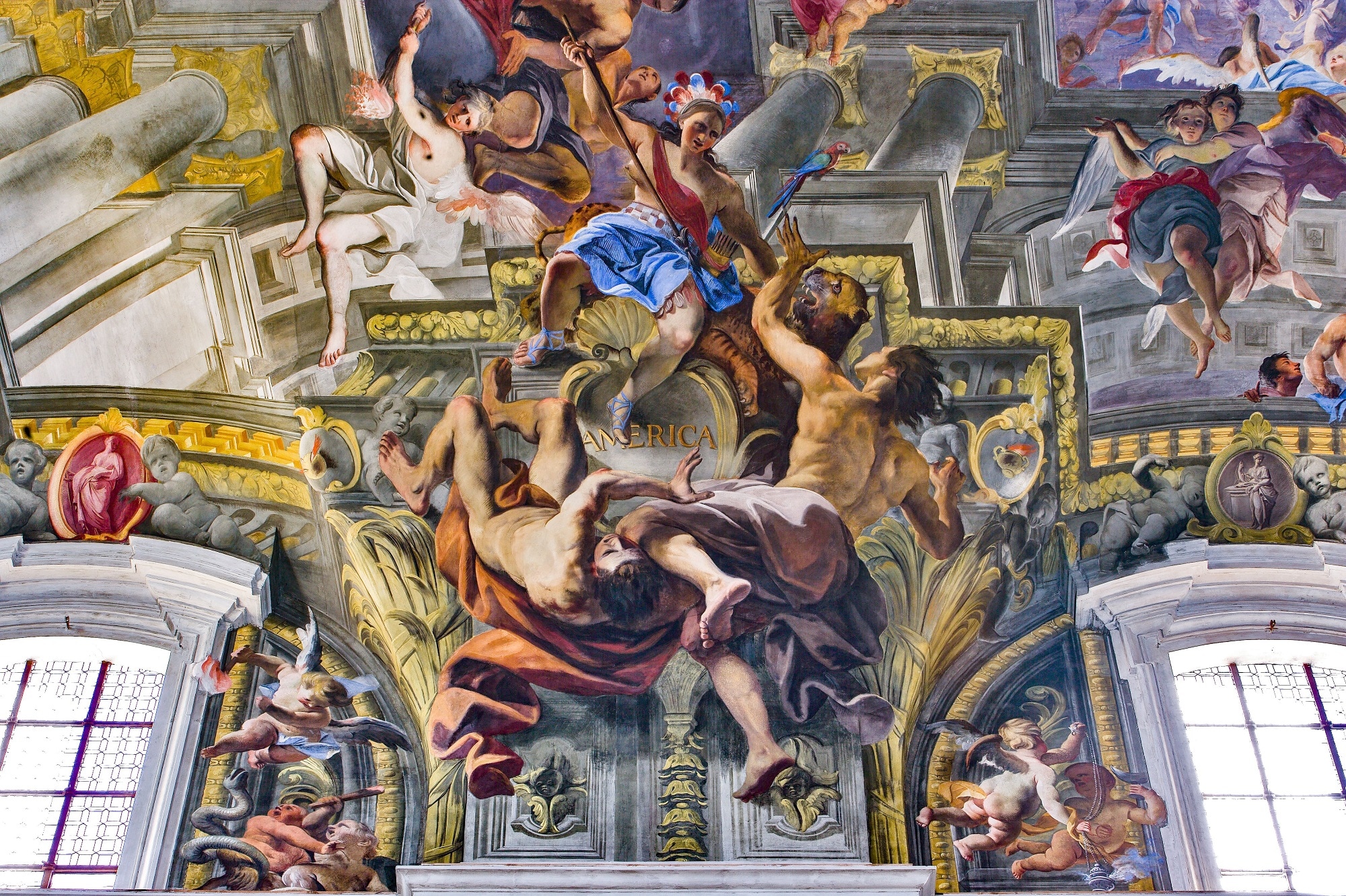 America, dettaglio della Gloria di Sant’Ignazio, Andrea Pozzo, 1691-1694, Chiesa di Sant’Ignazio di Loyola, Roma