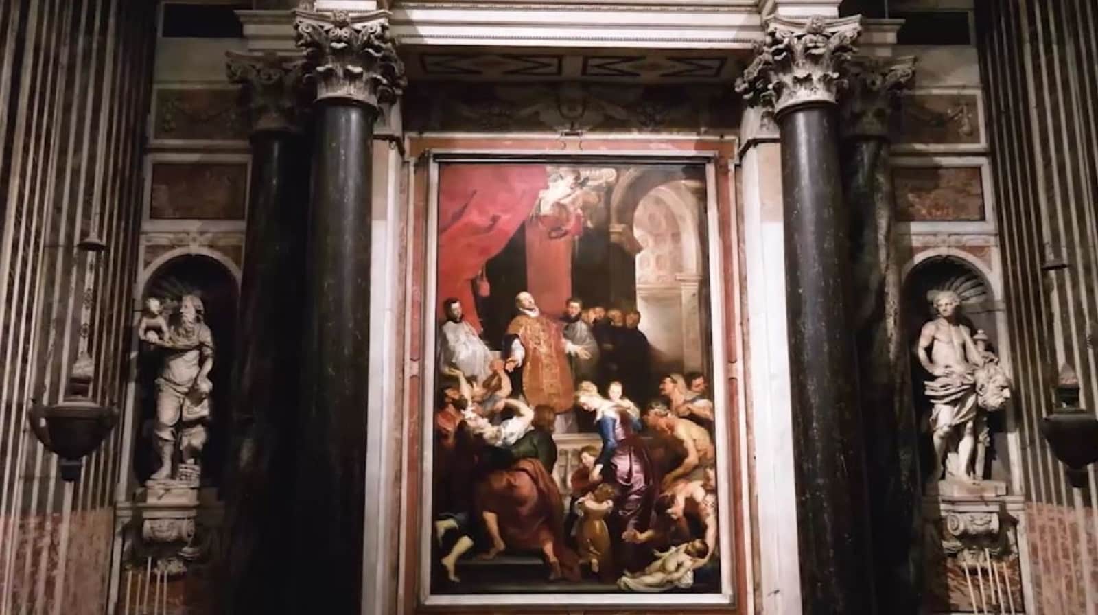 Pieter Paul Rubens, I miracoli del Beato Ignazio di Loyola, 1619-‘20 ca., olio su tela, 442x287cm., Chiesa del Gesù e dei Santi Ambrogio e Andrea, Genova