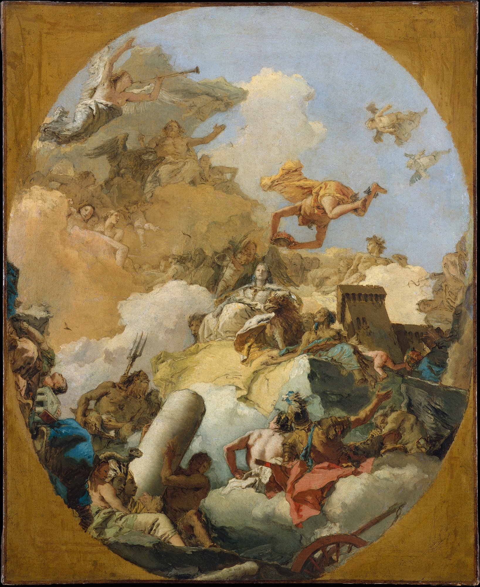 Giambattista Tiepolo, L'Apoteosi della monarchia spagnola, bozzetto per la “Saleta” della Regina, olio su tela, ovale 816x664cm., Metropolitan Museum of Art, New York