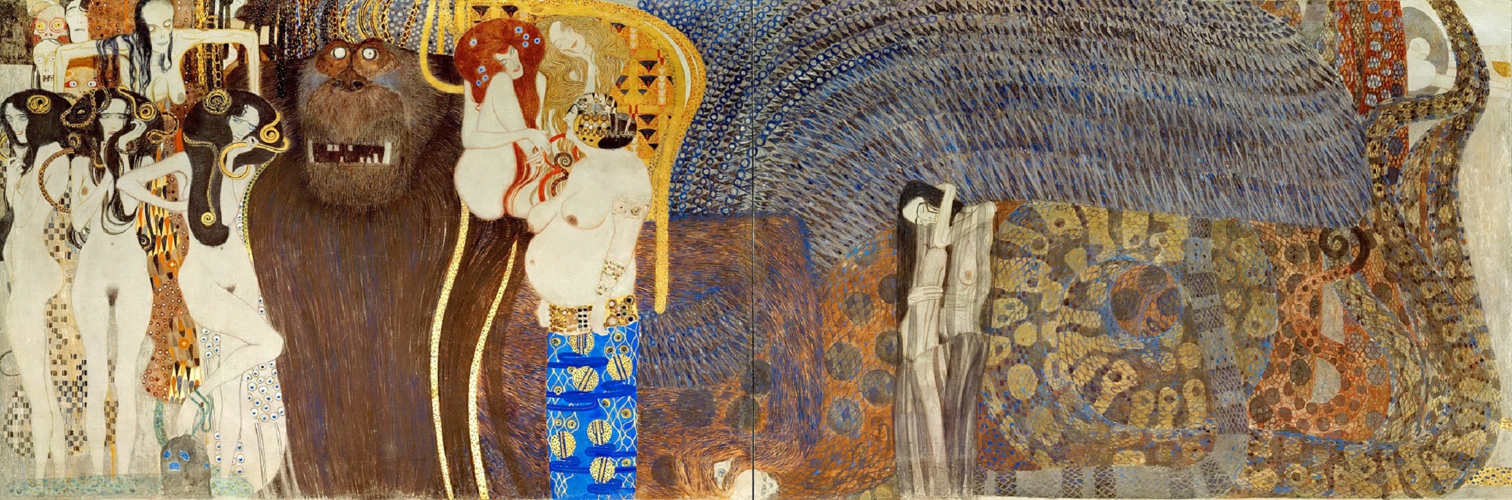 Dettaglio Fregio di Beethoven, Le Forze ostili, Gustav Klimt, 1902, Palazzo della Secessione, Vienna, Austria