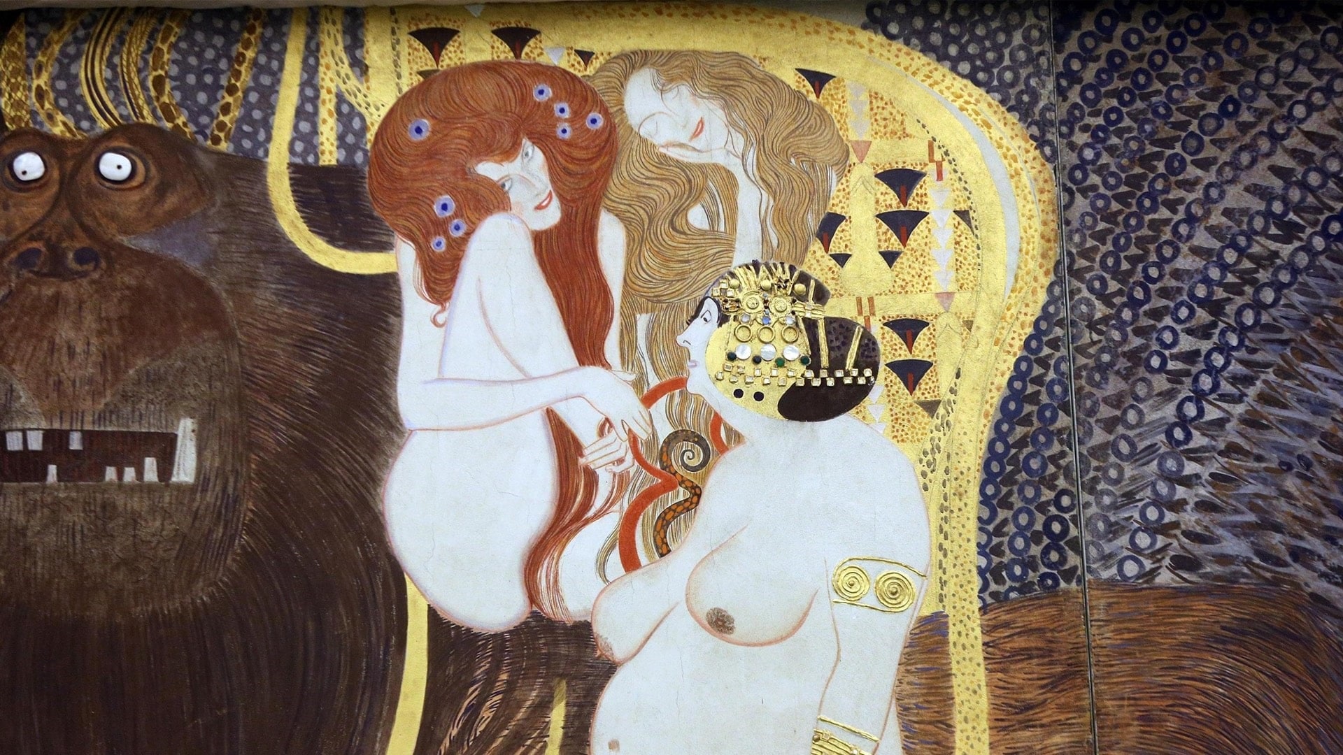 Dettaglio Fregio di Beethoven, Le Forze ostili, Gustav Klimt, 1902, Palazzo della Secessione, Vienna, Austria