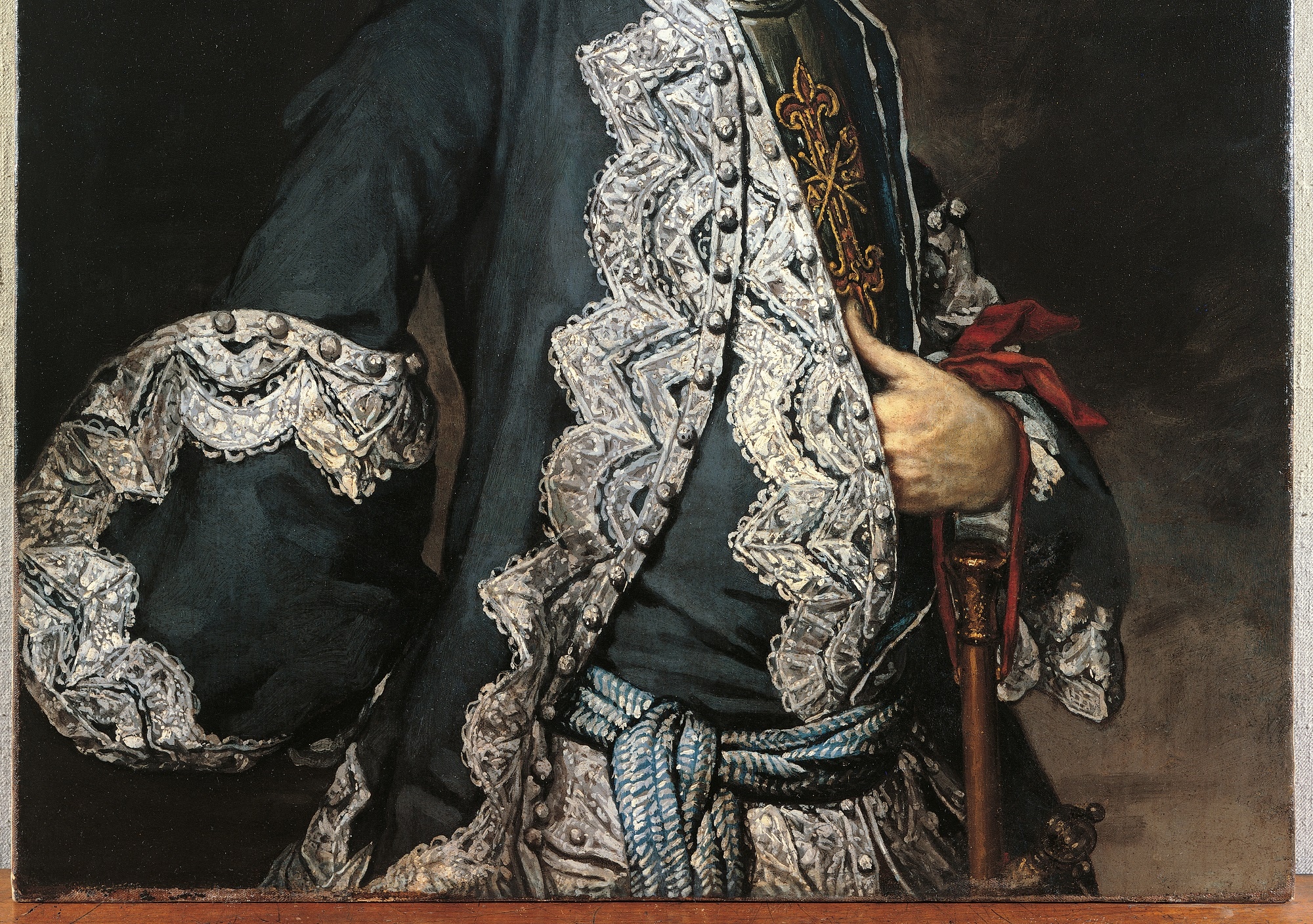 Fra' Galgario, Dettaglio delle vesti di Gentiluomo con tricorno, 1740 ca., olio su tela, 109x87cm., Museo Poldi Pezzoli, Milano