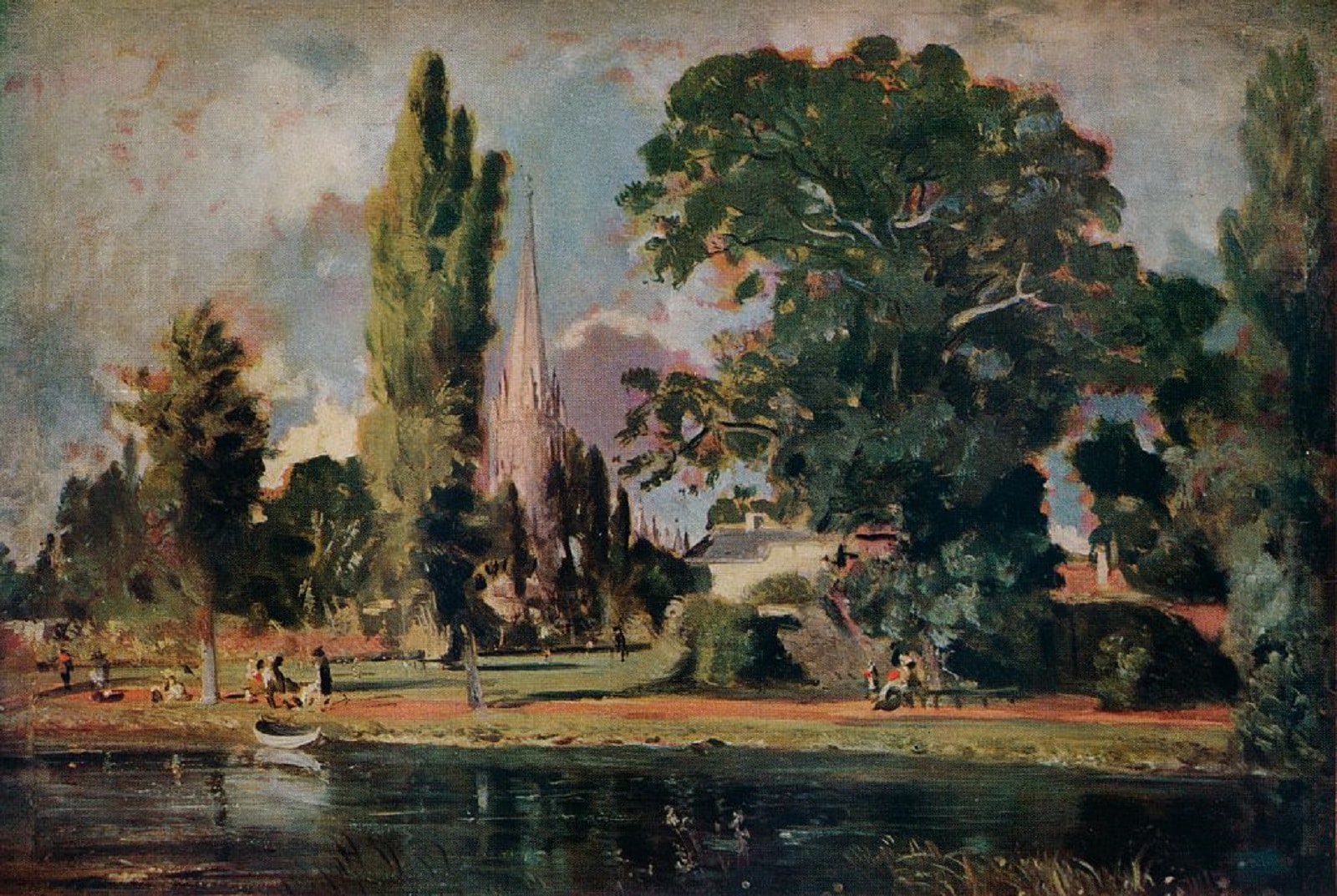 John Constable, La Cattedrale di Salisbury e Leadenhall dal fiume Avon, 1820, olio su tela, 52.7x77cm., National Gallery, Londra