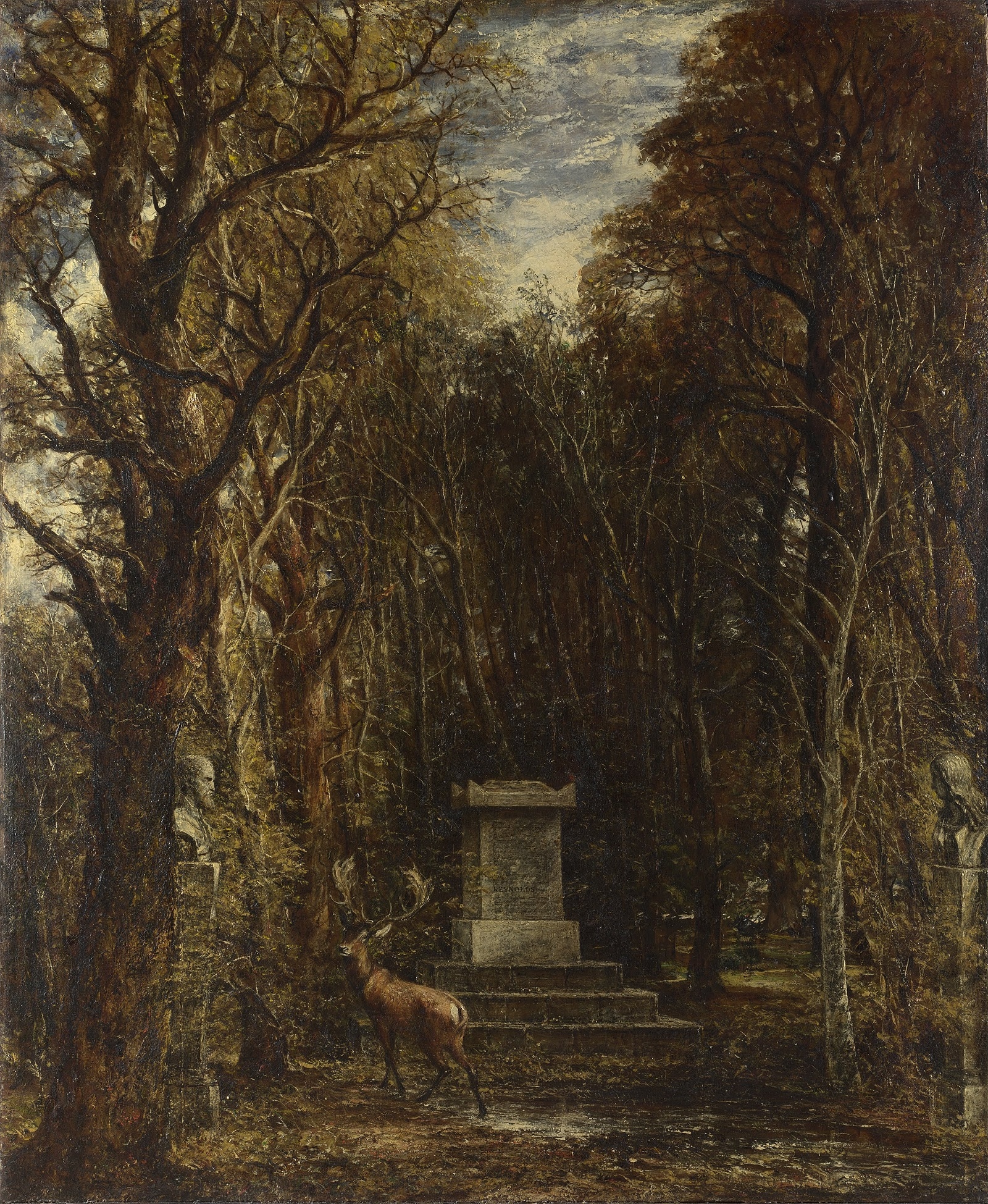 John Constable, Il Cenotaffio in memoria di Reynolds, Coleorton (Titolo completo: Cenotafio in memoria di Sir Joshua Reynolds, eretto nel parco di Coleorton Hall, Leicestershire, 1833-1836, olio su tela 132x108,5cm., National Gallery, Londra