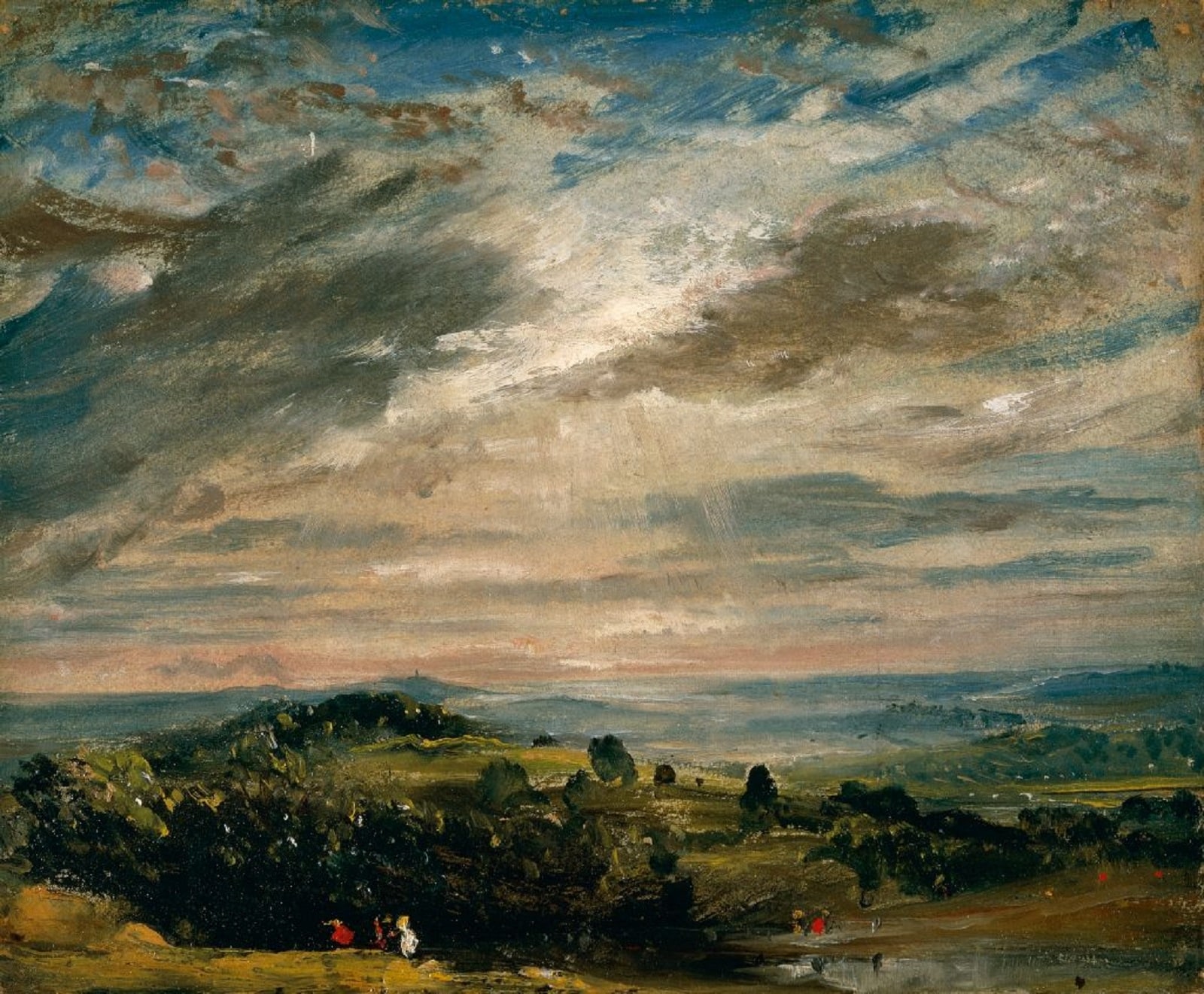 John Constable, Vista da Hampstead Heath, verso Harrow, 1821, olio su carta applicata su tela, 25x30cm., Cleveland Museum of Art, Cleveland