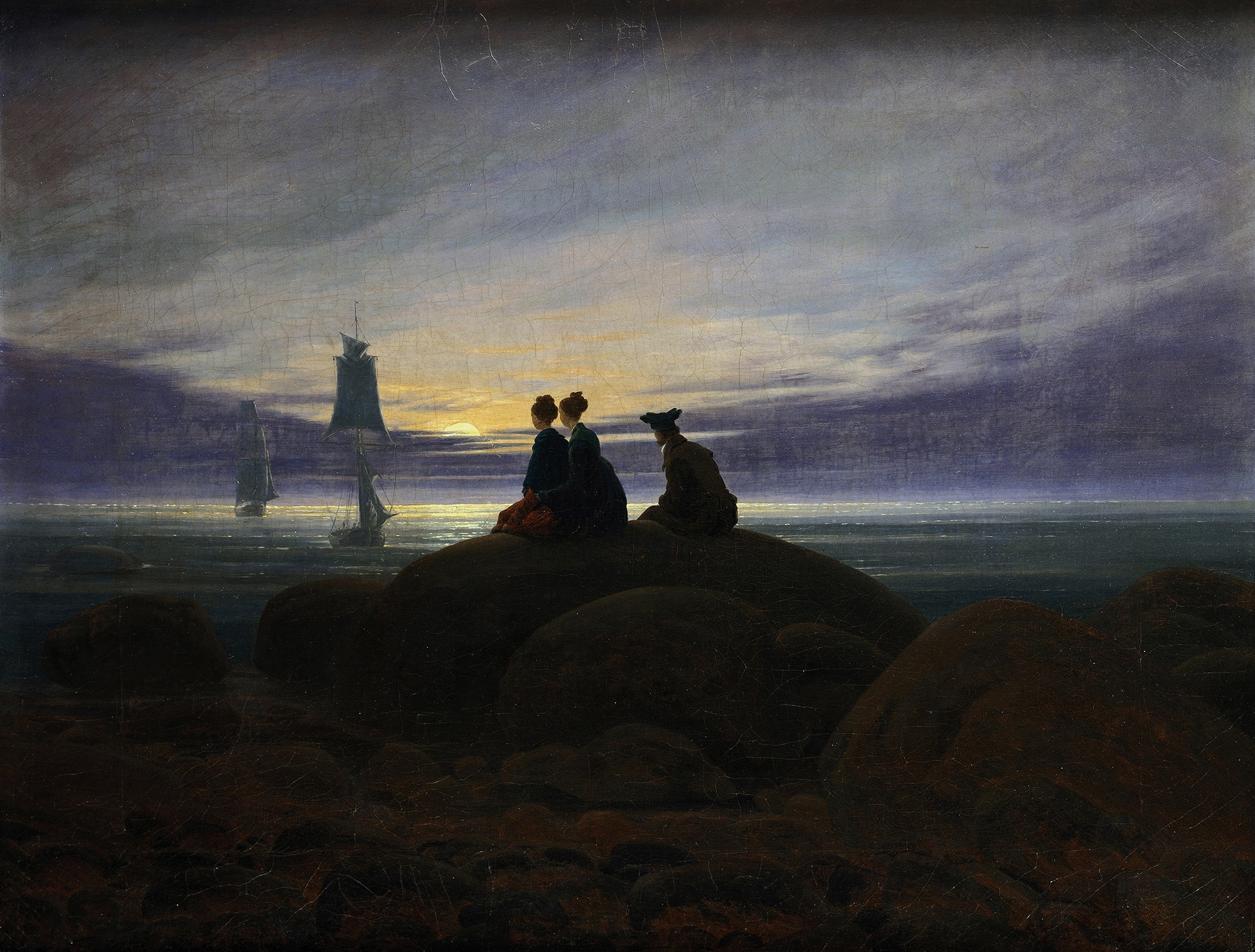 Caspar David Friedrich, Luna nascente sul mare, 1822, olio su tela, 55×71cm., Nationalgalerie, Berlino