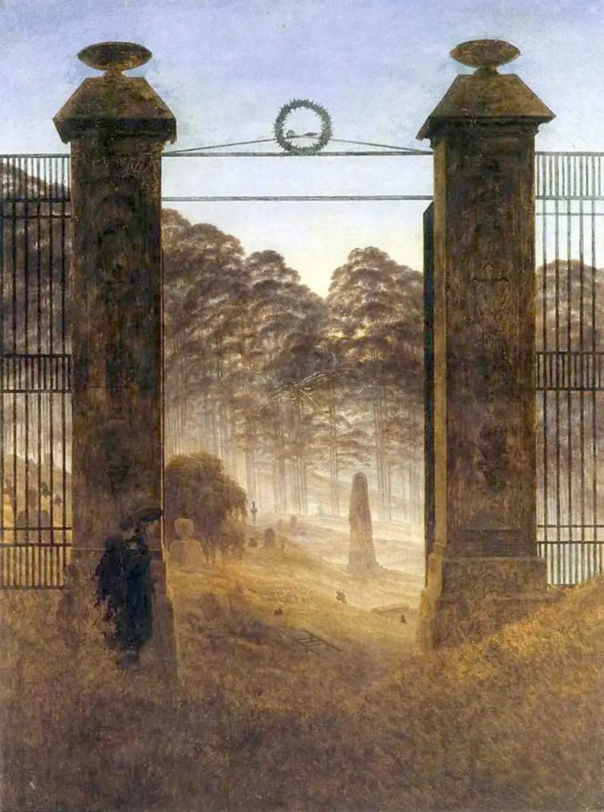 Caspar David Friedrich, L'Ingresso del cimitero, 1825, olio su tela, 143×110cm., Galerie Neue Meister, Dresda