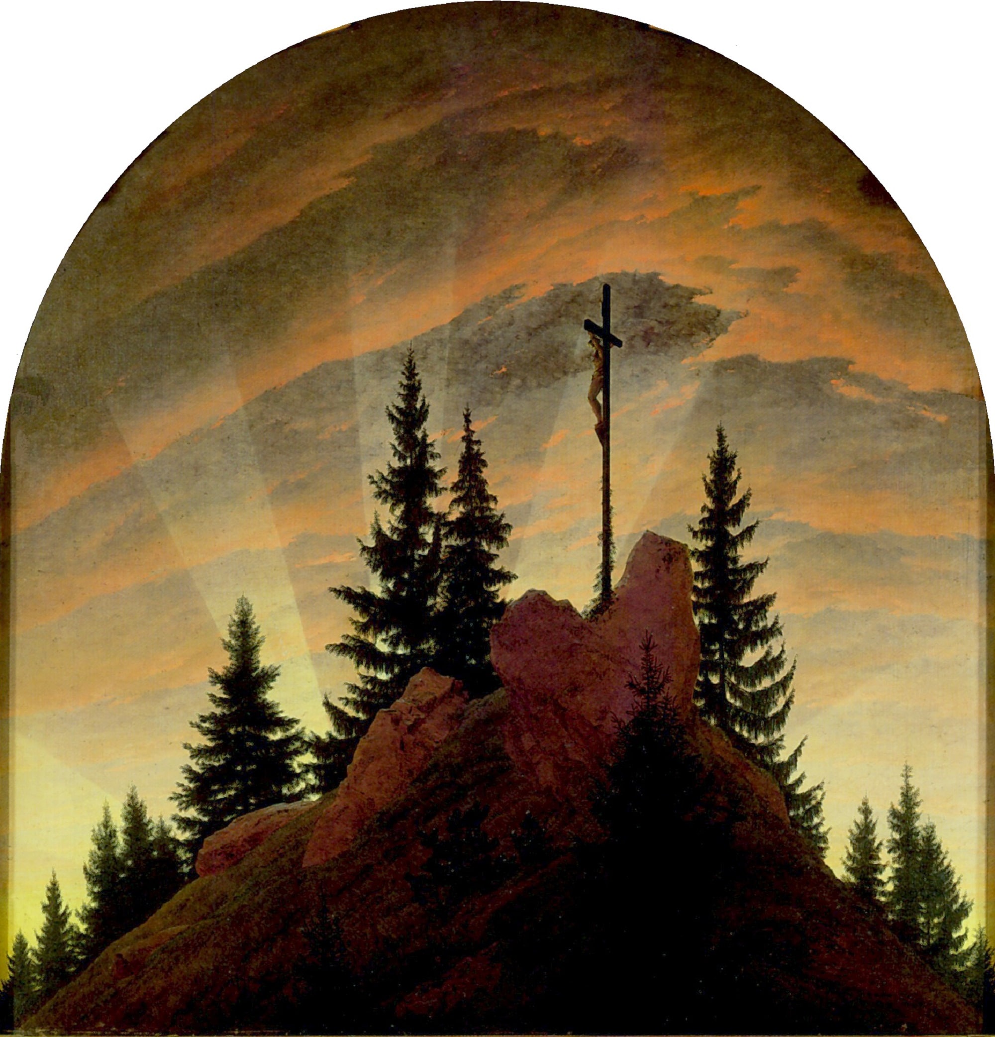 Caspar David Friedrich, Croce in montagna, 1807–1808, olio su tela, 115×110,5cm., Dresda, Gemäldegalerie