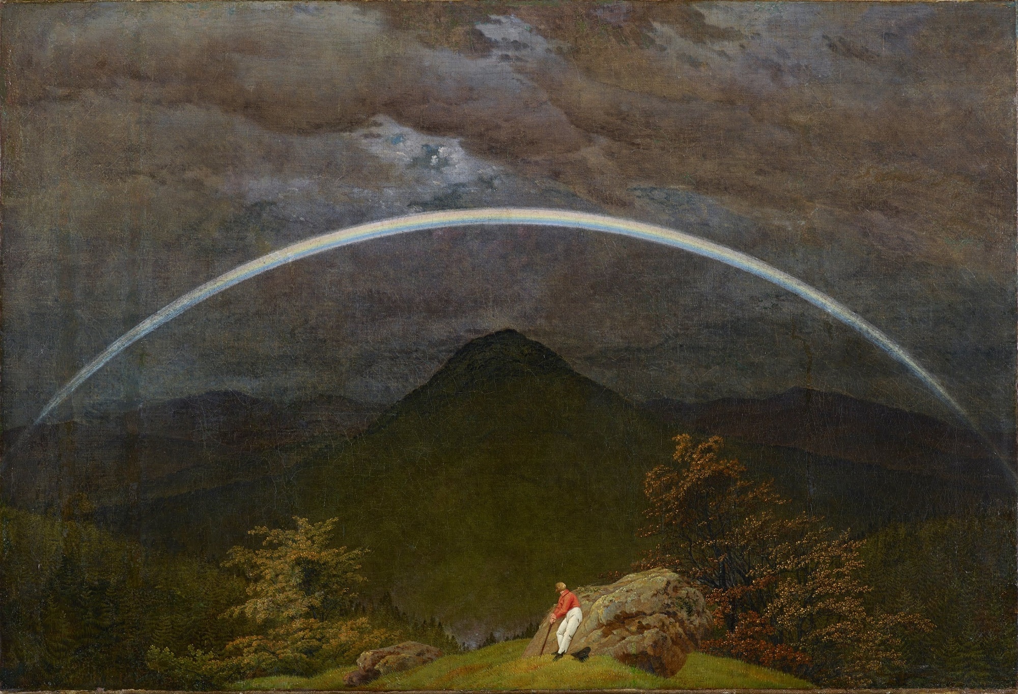 Caspar David Friedrich, Paesaggio montano con arcobaleno,1809, olio su tela, 70×102 cm., Museum Folkwang, Essen