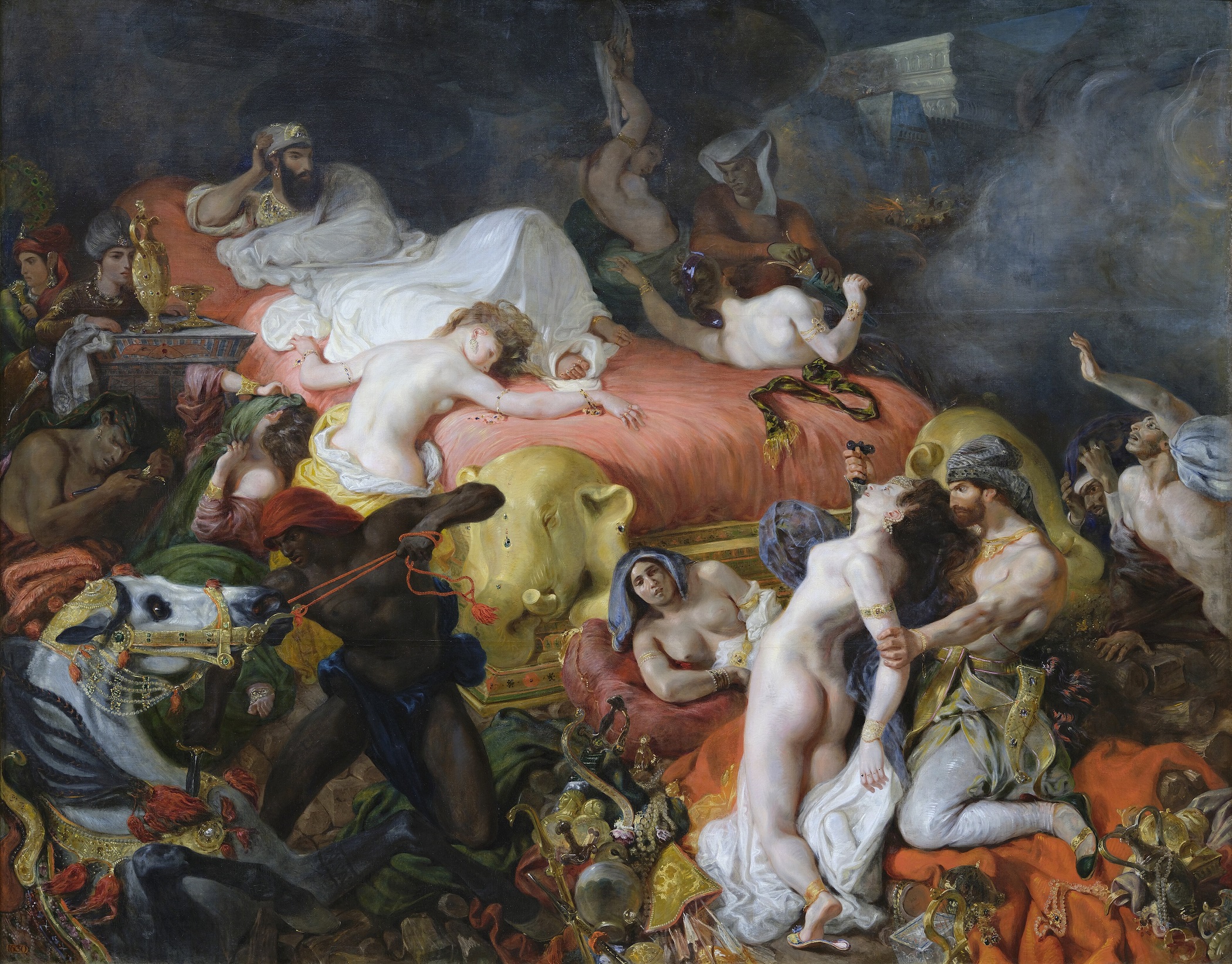 Eugène Delacroix, La morte di Sardanapalo, 1827, olio su tela, 395×425cm., Museo del Louvre, Parigi