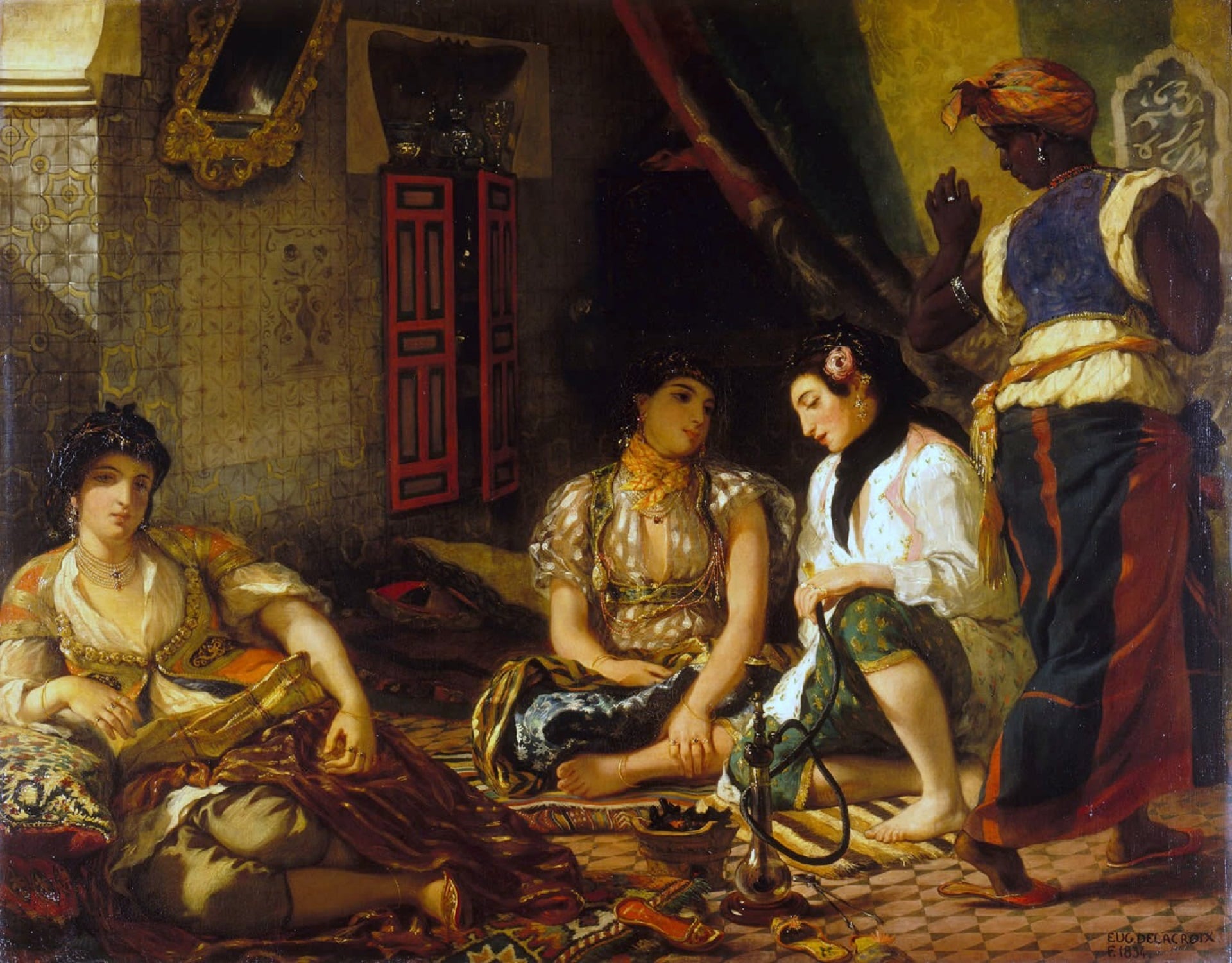Eugène Delacroix, Donne di Algeri nei loro appartamenti, 1834, olio su tela, 180x229cm., Museo del Louvre, Parigi