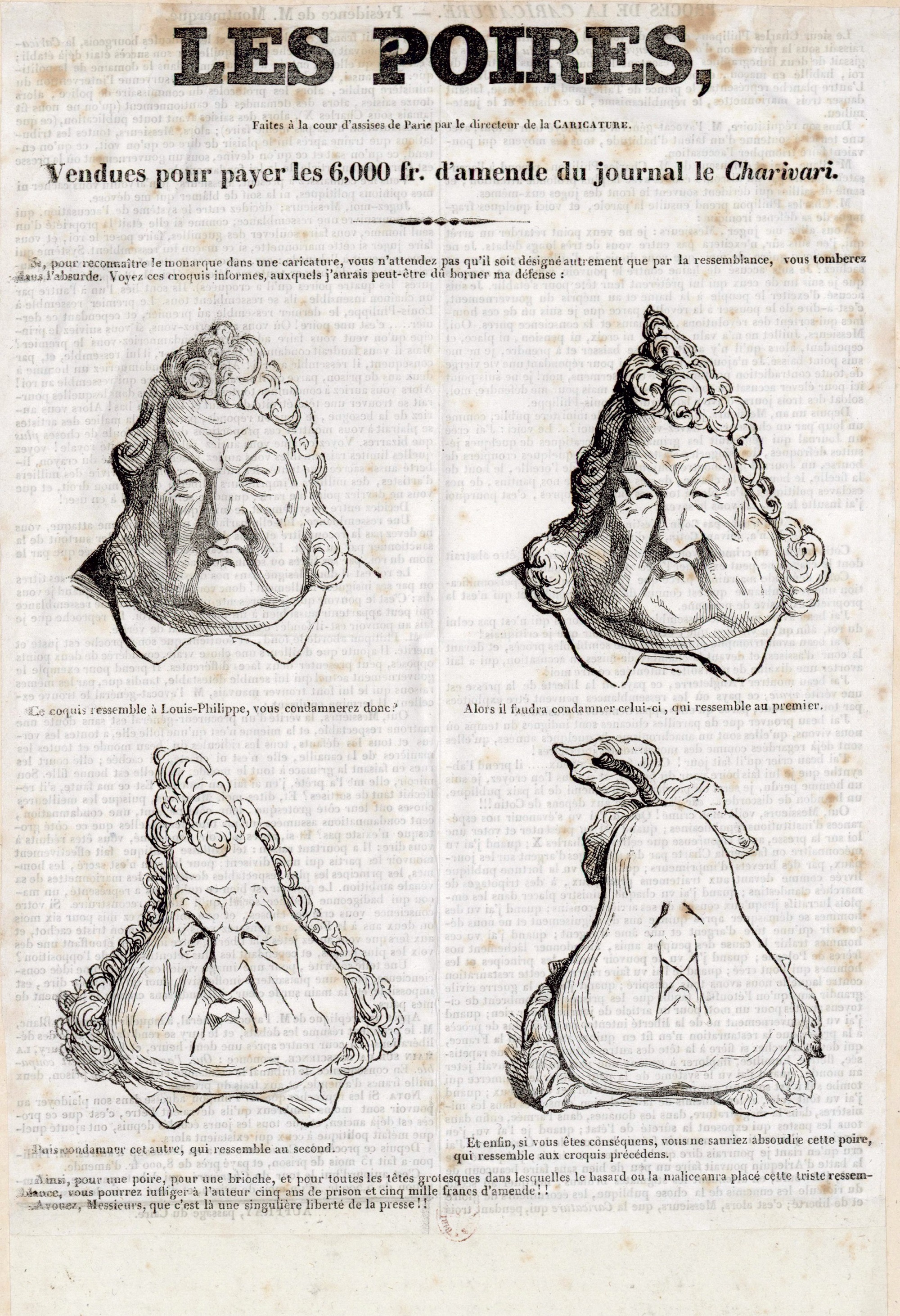 Honoré Daumier, Trasformazione caricaturale del re Luigi Filippo, litografia pubblicata su “La Caricature” (1831) e su “Le Charivari” (1834), incisione su legno