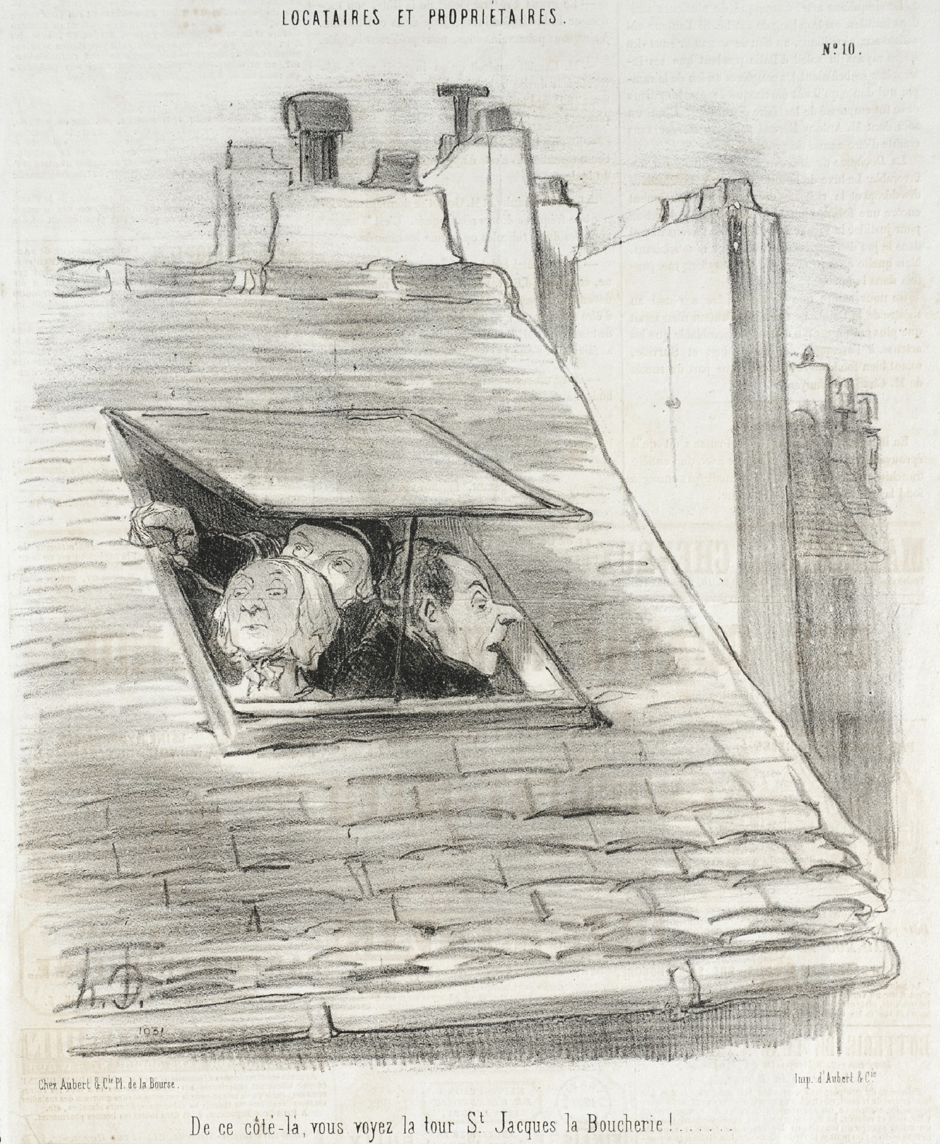 Honoré Daumier, Da quella parte, vedete la Tour Saint-Jacques-la-Boucherie!, 1852-55, serie "Inquilini e Proprietari", litografia