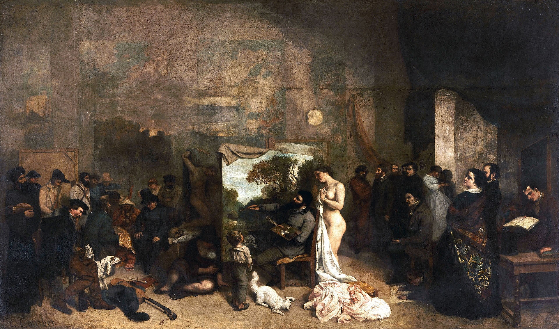 Gustave Courbet, L'atelier del pittore, 1854-1855, olio su tela, 361x598cm., Musée d'Orsay, Parigi
